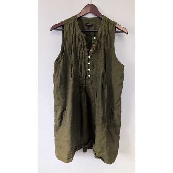 Quince Dresses & Skirts - Quince 100% Linen Martini Olive Sleeveless Swing Button-Down Tunic Dress Large